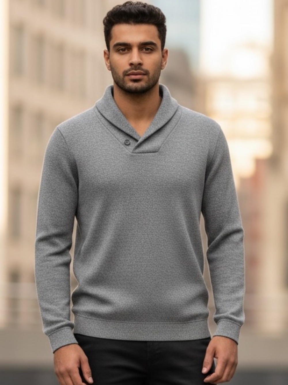 XXL Mens Shawl Collar Sweater Grey 100% Cotton Tasso Elba Button Neck